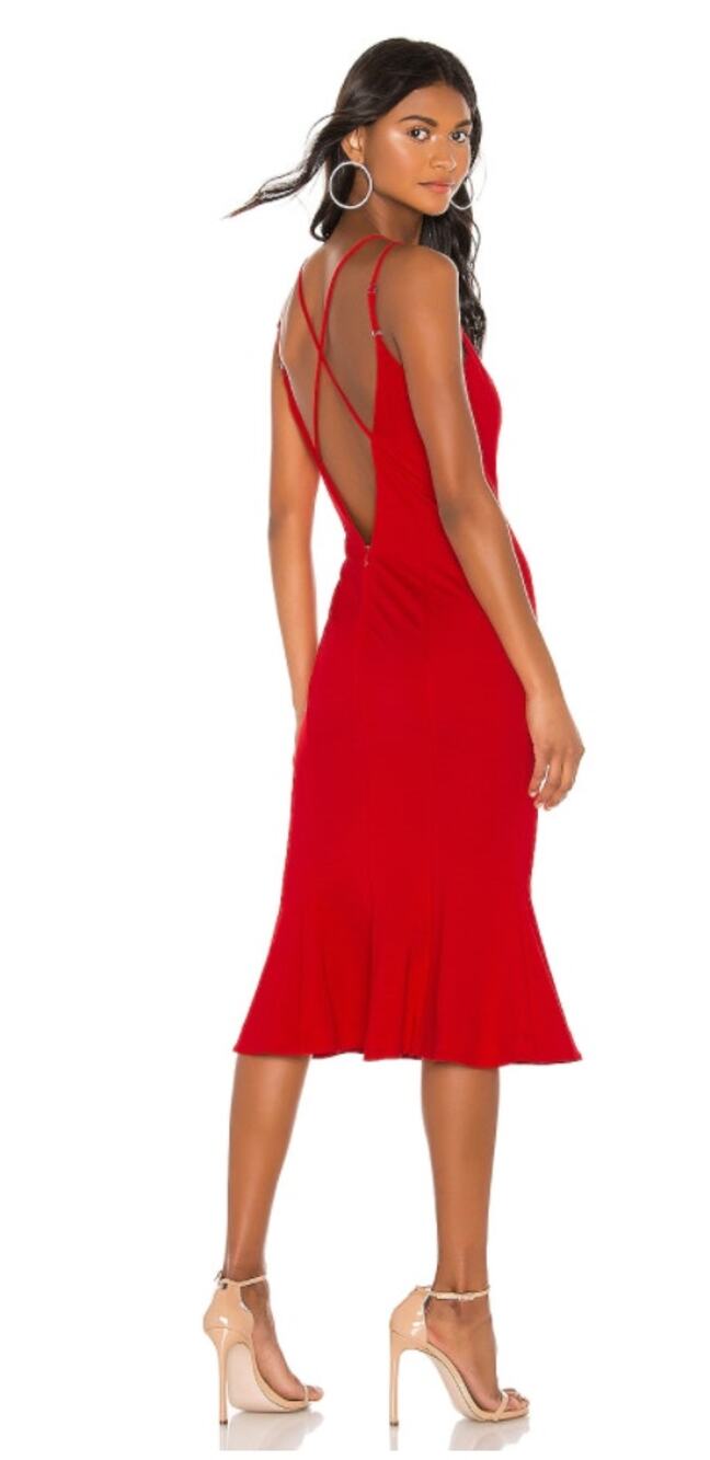 NWT NBD Melody Midi Dress Candy Red Open Back Strappy XS Revolve